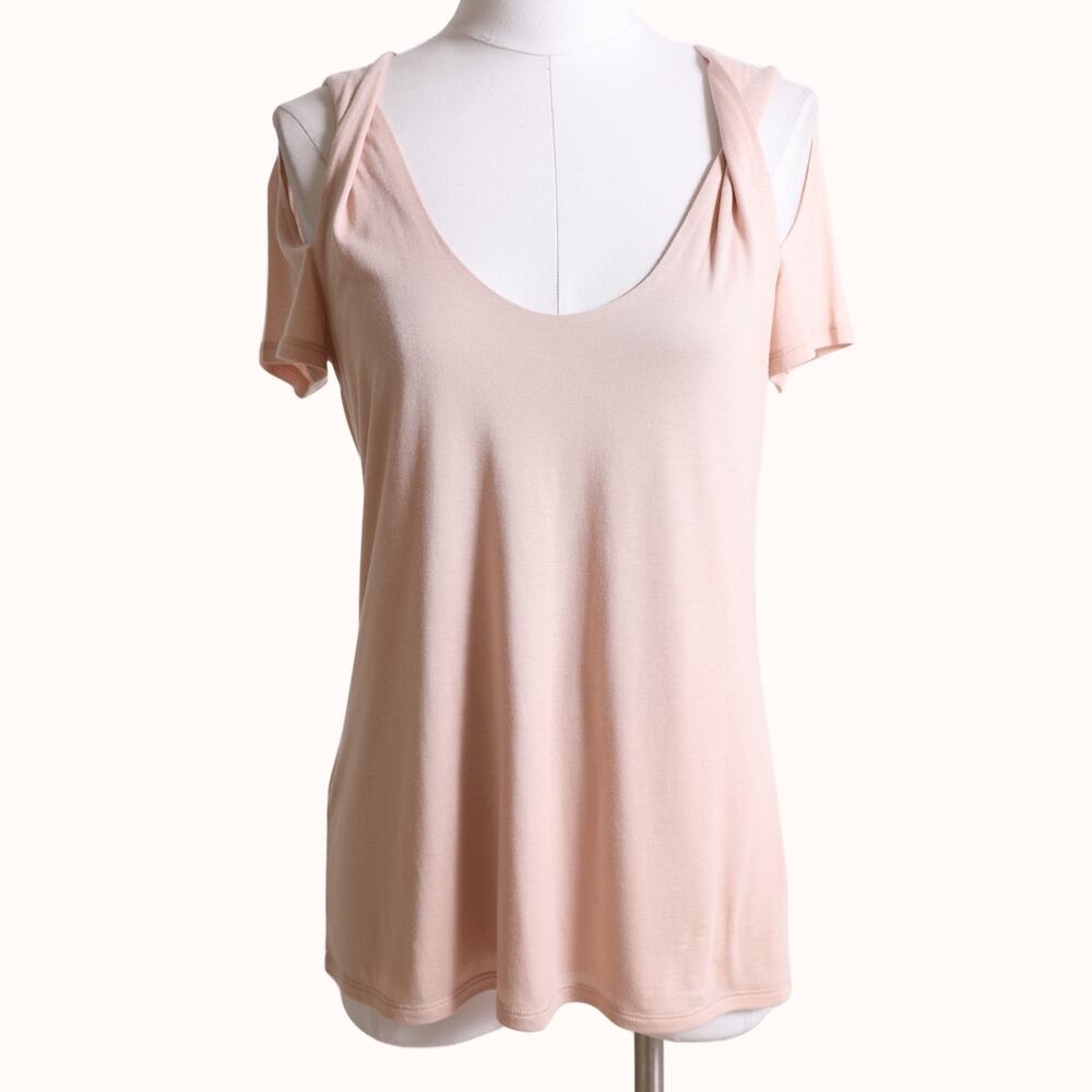 BCBGMAXAZRIA Vintage Blush Cold Shoulder Short Sleeve Tunic Top